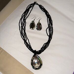 Elegant Black beaded and faux abalone Jewelry Set
